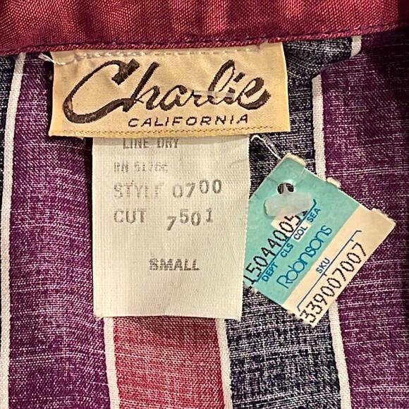 VINTAGE 1980’s Dead Stock Charlie California Striped Blouse Size Small - Picture 5 of 6